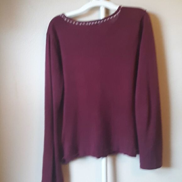 💫💫💫Rt 66 MAROON FLORAL EMBROIDERED V-NECK BOHO SWEATER SMALL - Picture 5 of 6